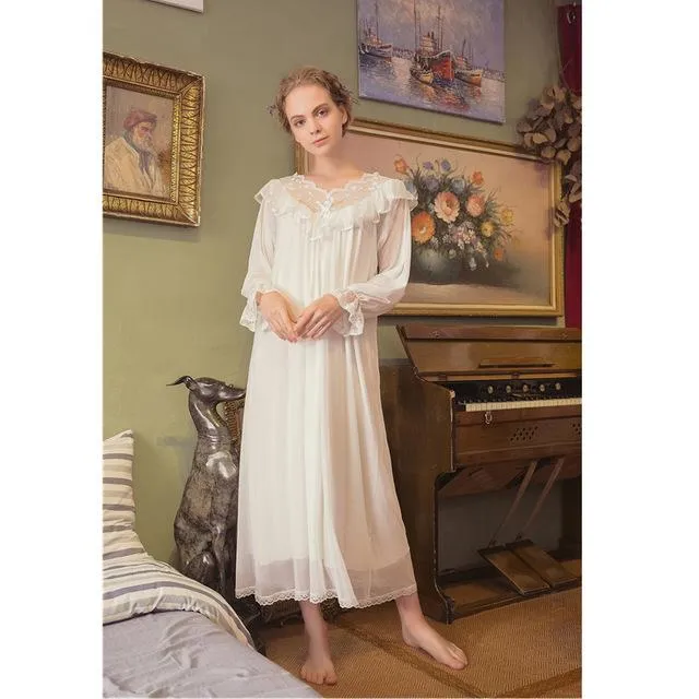2019 Victorian Lace Ruffed Summer Sleepwear Elegant Vintage Women Night Wear Home Dress Princess Nightgown Cotton Lining T488