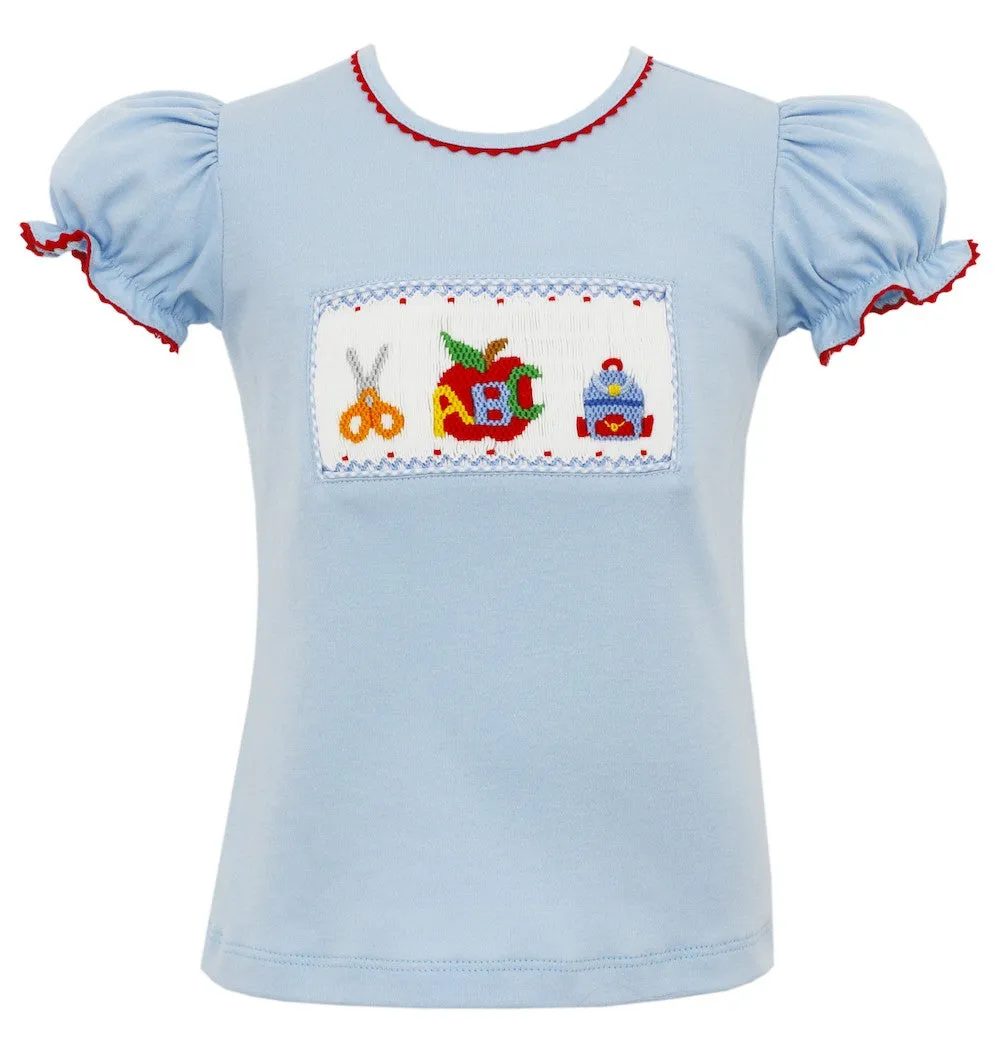Anavini Velani Toddler Girls Light Blue Smocked Back to School Top