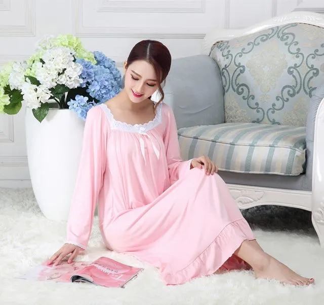 Autumn Long Cotton Women Loose Nightgown Oversized Home Dress Mom Girl Night Dress Elegant Woman Nightshirt Lace Sleepwear New