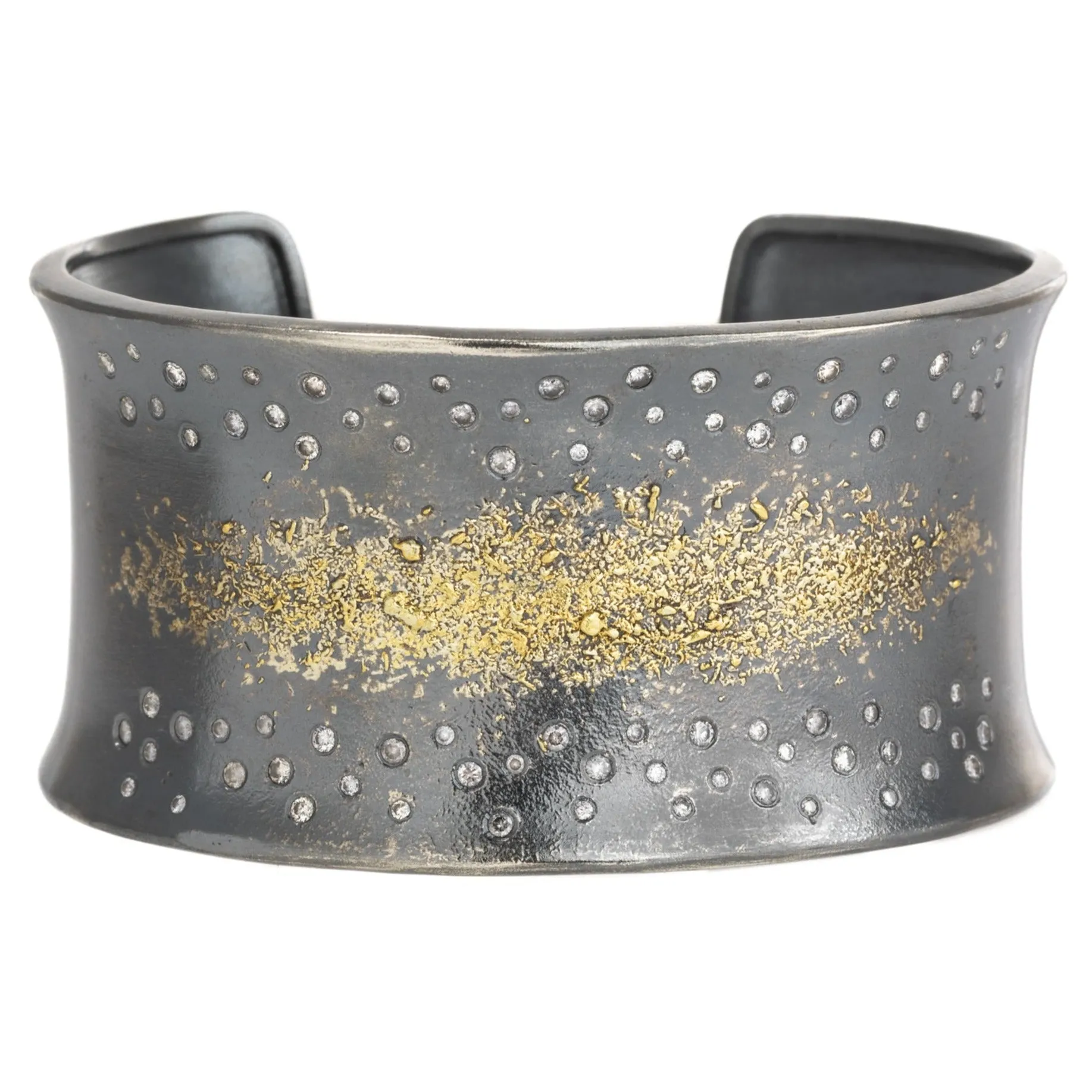 Breezy Bop Cuff - 22k Gold Dust, Oxidized Argentium Silver   Reclaimed Diamonds