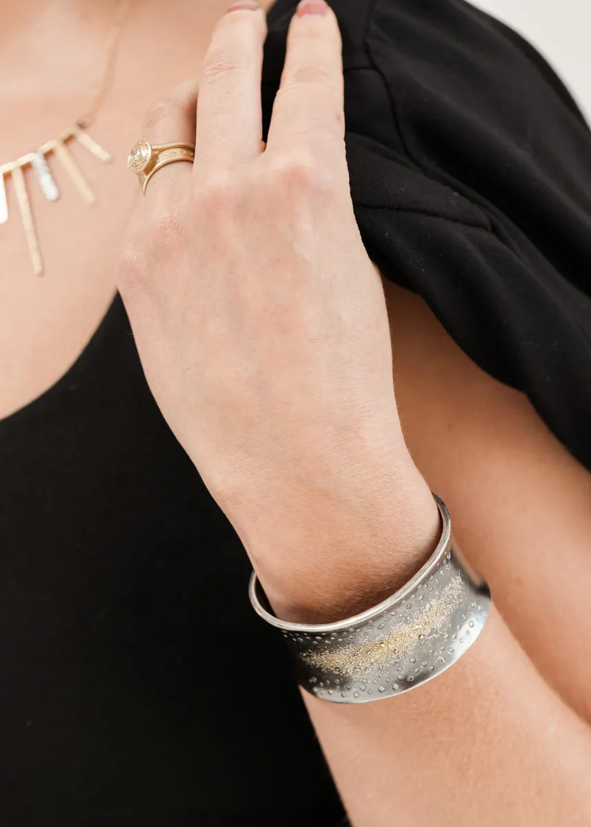 Breezy Bop Cuff - 22k Gold Dust, Oxidized Argentium Silver   Reclaimed Diamonds