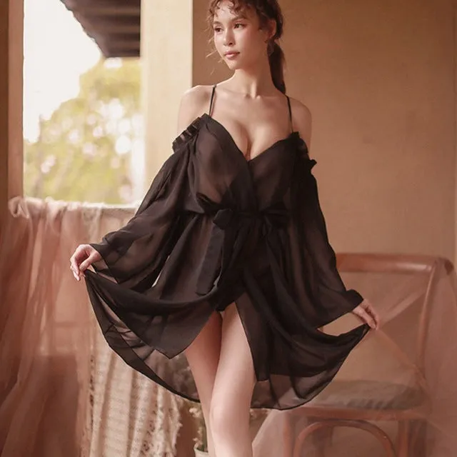 Femme Sleepshirts Fashion Nightgown Spaghetti Strap Ladies Lingerie Womens Deep V Sexy Sleepwear see through Night Dress