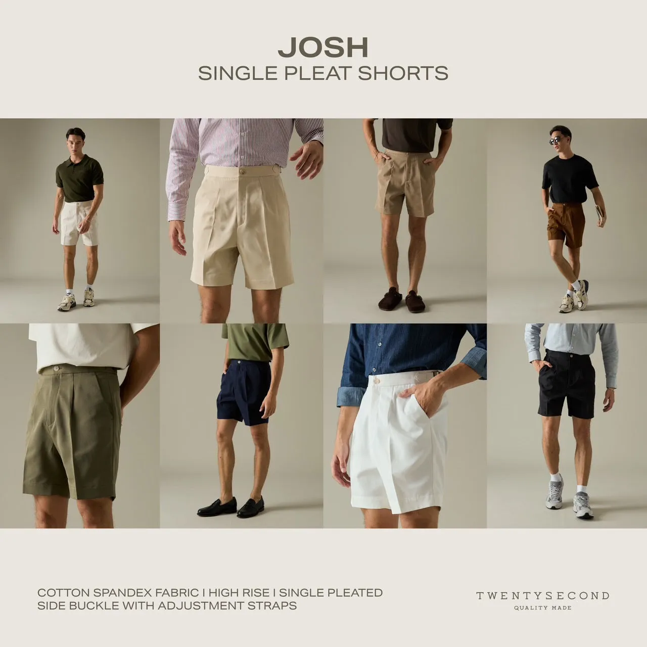 JOSH SINGLE PLEAT SHORTS - GREY