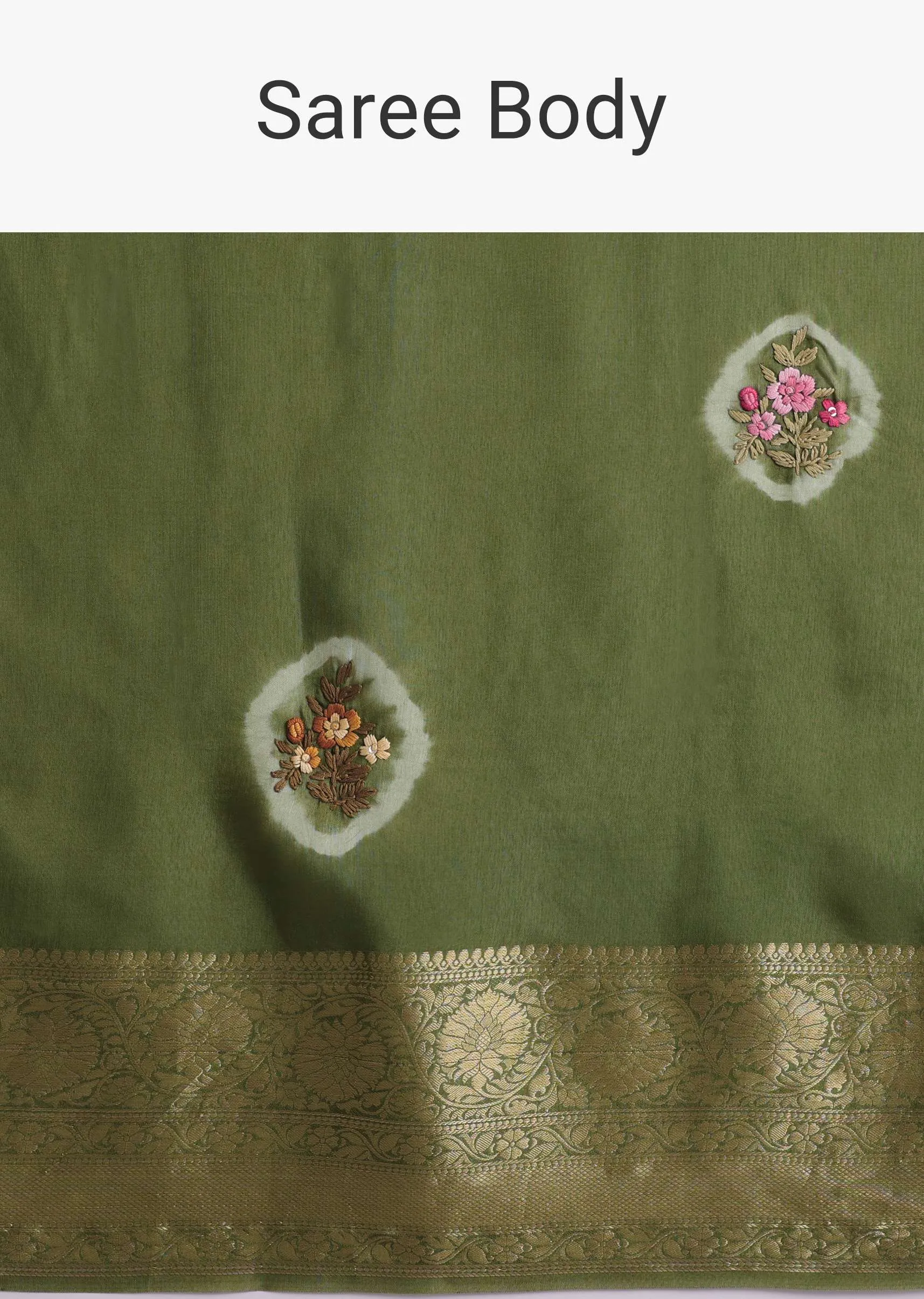 Light Green Resham 3D Bud Embroidered Saree With Brocade And Thread Work In Dola Crepe