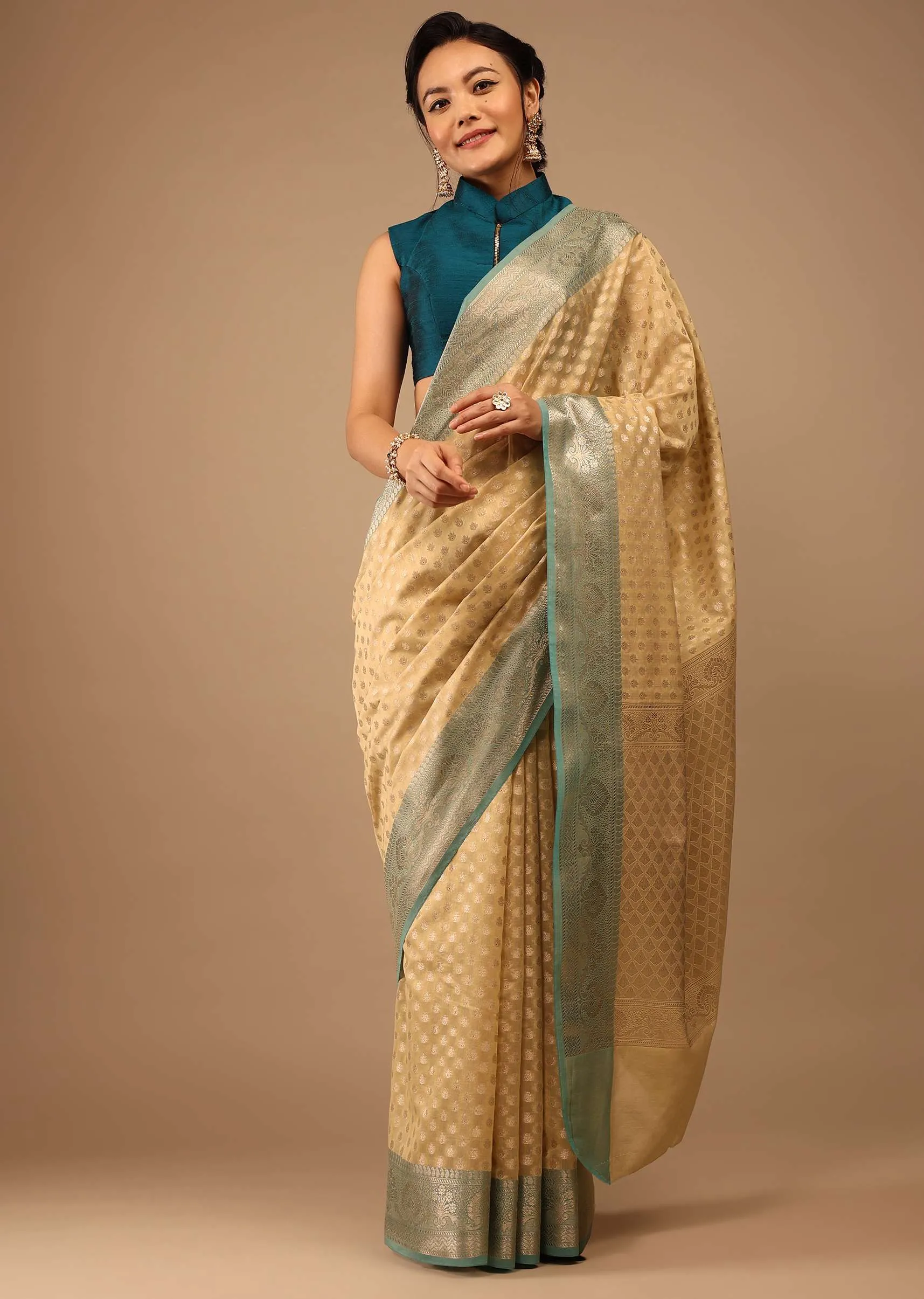 Light Yellow Saree In Banarsi Chanderi And Pure Handloom Cotton