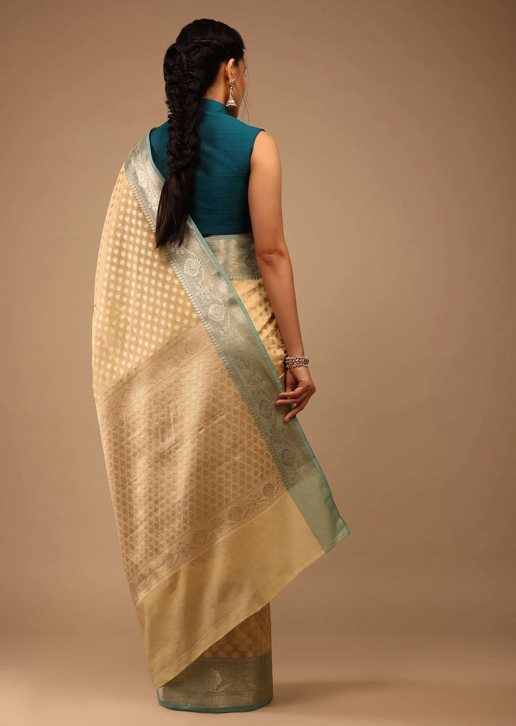Light Yellow Saree In Banarsi Chanderi And Pure Handloom Cotton