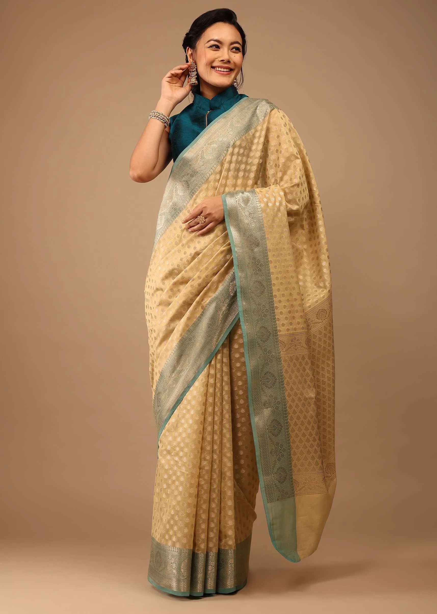 Light Yellow Saree In Banarsi Chanderi And Pure Handloom Cotton