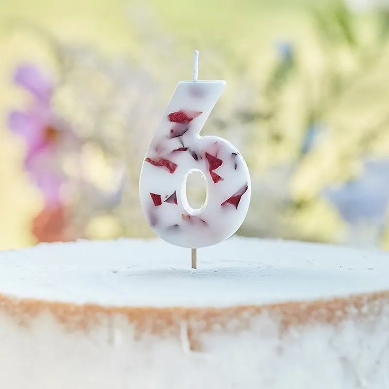 Pressed Petal Flower Number 6 Birthday Candle