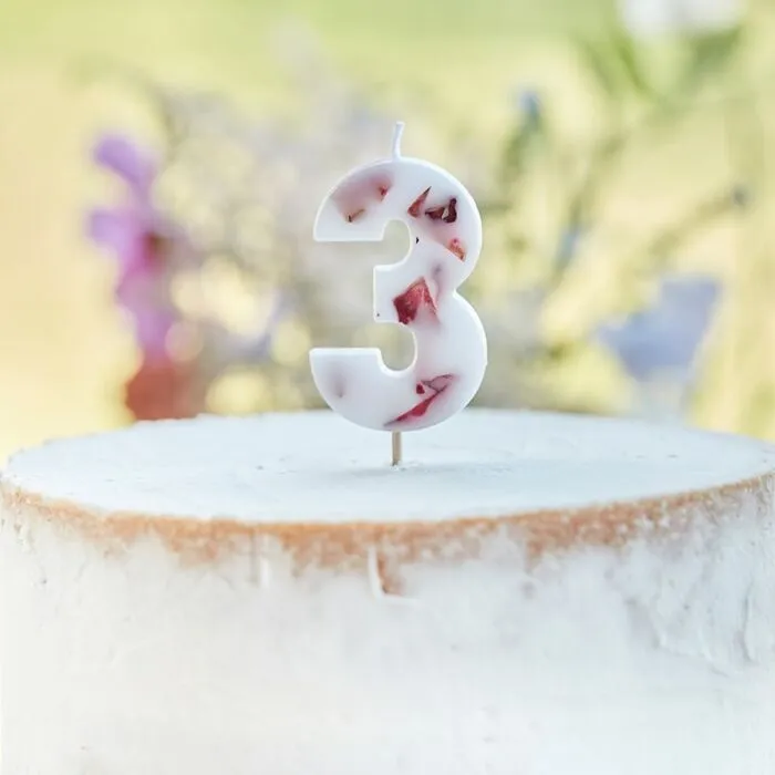 Pressed Petal Number 3 Birthday Candle