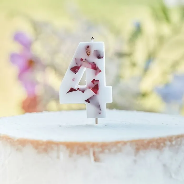 Pressed Petal Number 4 Birthday Candle