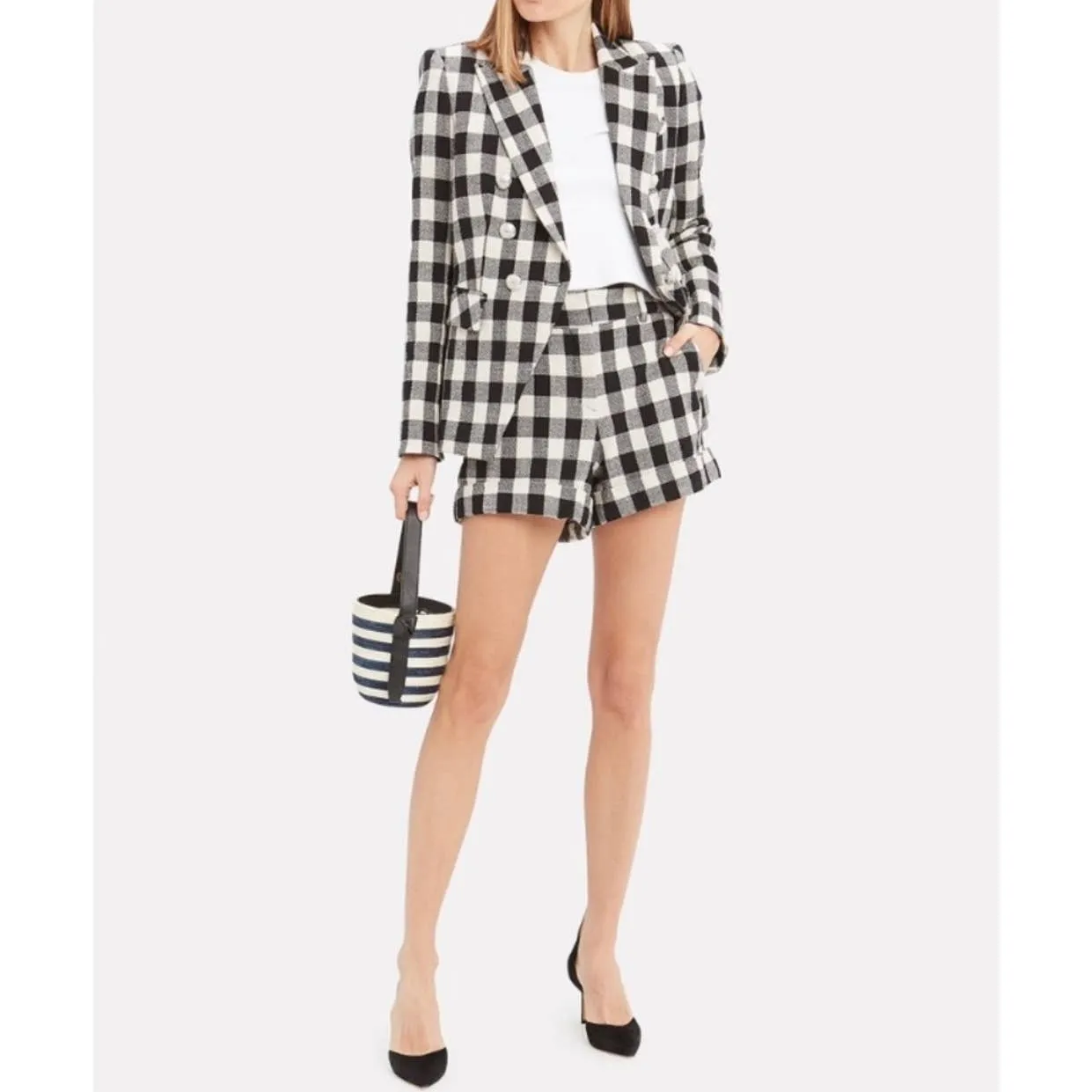 Veronica Beard Carito Gingham Shorts Size 4 Black White